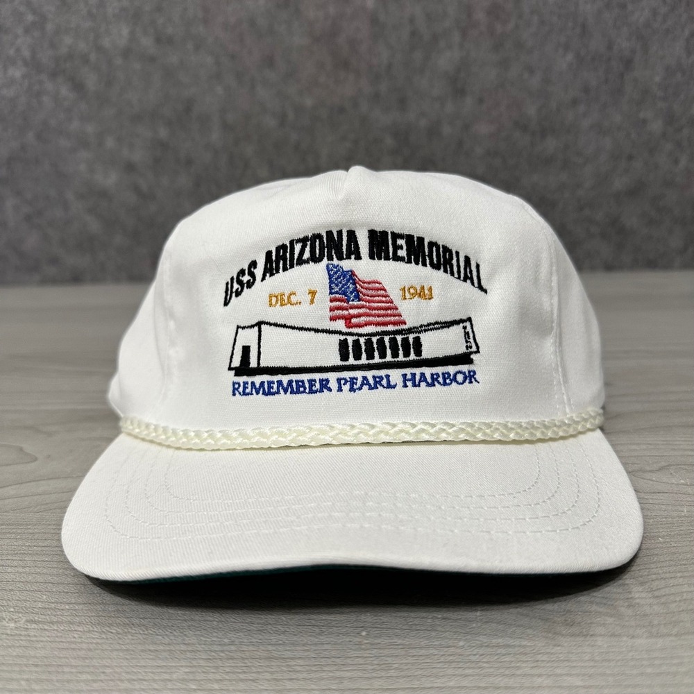 USS Arizona Memorial Pearl Harbor Snapback Hat White Rope Cap SKM Made in USA